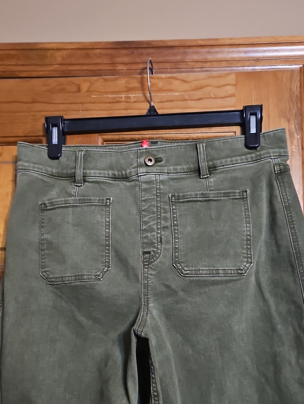 Spanx High-Rise Wide-Leg Crop Jeans in Olive - Picture 3 of 7